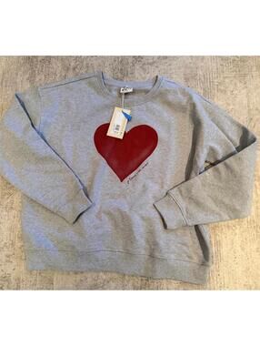 NWT Pact women’s Gray Love Sweatshirt with Red Heart Graphic Size Large cozy